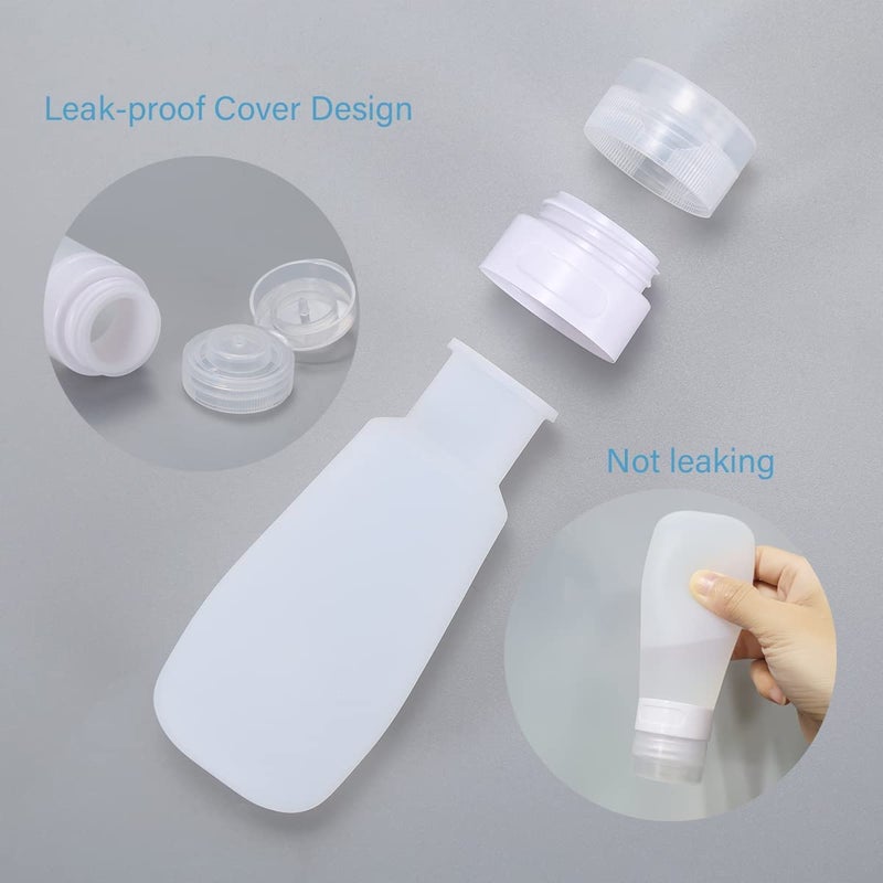 LUFEVRM 2 Pcs Silicone Travel Bottles,3oz Leak Proof Refillable Squeeze Containers with Transparent Carry Bag,Small Empty Travel Size Bottles for Shampoo,Conditioner,Lotion,Toiletries - Image 4